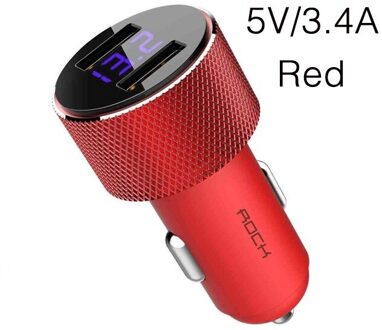 Rock Mini Dual Usb Autolader Led Display Universele 3.4A Mobiele Telefoon Tablet Snel Opladen Usb Lader Voor Auto 2 usb Adapter rood 3.4A