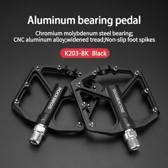 Rockbros Ultralight Mtb Fiets Pedalen Bmx Dh Fiets Aluminium Legering Pedaal As 9/16 "Cr Mo Spindel Fietsen Sealed Bearing pedalen K203-zwart