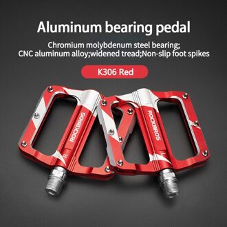 Rockbros Ultralight Mtb Fiets Pedalen Bmx Dh Fiets Aluminium Legering Pedaal As 9/16 "Cr Mo Spindel Fietsen Sealed Bearing pedalen K306-rood