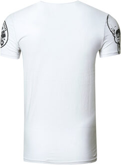 Rocker T-shirt licht gewassen met schedelprint - maat L Wit