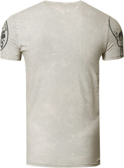 Rocker T-shirt licht gewassen met schedelprint - maat S Grijs