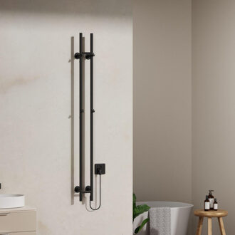 Rod staafhanddoekdroger - 150x16,8x12,7 cm - elektrisch - dubbel - 120w - 2,5cm - mat zwart HS1513BL