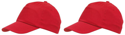 Rode baseballcap 5-panel voor volwassenen met klittenbandsluiting 2 stuks