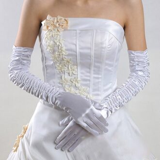 Rode Bruids Spandex Satijnen Handschoenen Lange Bruiloft Vinger Handschoenen Studio Trouwjurk Fold Handschoenen Crescent Handschoenen Vrouwen Zwarte Handschoenen wit 02