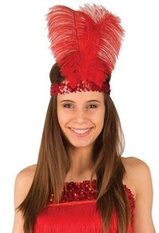 Rode Charleston hoofdband met veren - voor dames - Carnaval verkleed artikelen - Roaring Twenties Rood