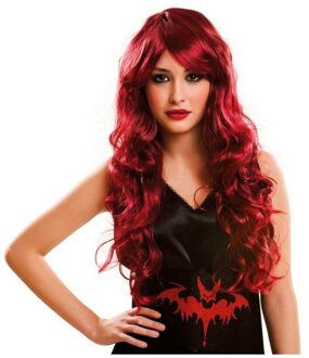 Rode Disco Fashion Pruik Lang Dames Rood - Zalm