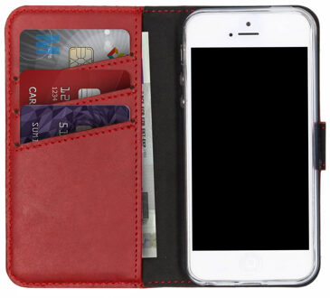 Rode Echt Lederen Booktype Hoes Voor De Iphone 5 / 5s / Se Rood