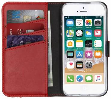 Rode Echt Lederen Booktype Hoes Voor De Iphone 5 / 5s / Se Rood