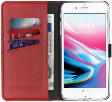 Rode Echt Lederen Booktype Hoes Voor De Iphone 8 Plus / 7 Plus Rood