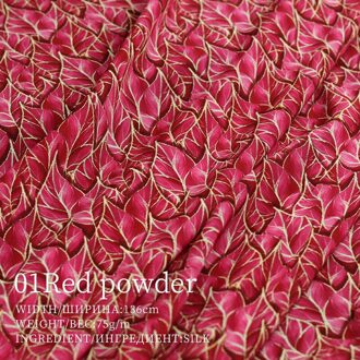 Rode Framboos 12Momme Rode Groene Bladeren Digitale Gedrukt Crepedechine Zijde Materialen Zomer Vrouwen Jurk Naaien Kleden 01-rood / 1.5m