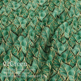 Rode Framboos 12Momme Rode Groene Bladeren Digitale Gedrukt Crepedechine Zijde Materialen Zomer Vrouwen Jurk Naaien Kleden 02-groen / 1m