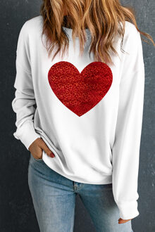 Rode Hart Glitter Sweatshirt - maat M Wit