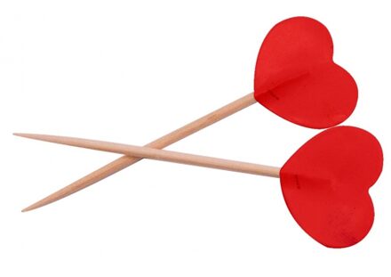 Rode hartjes cocktailprikkers - 50x stuks - Valentijnsdag decoratie - Huwelijk versiering