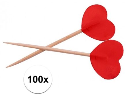 Rode hartjes cocktailprikkertjes 100 stuks - Cocktailprikkers