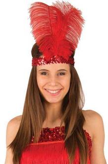 Rode jaren 20 verkleed hoofdband met veren voor dames