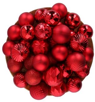 Rode Kerstballen Set - 60 Stuks Kunststof Kerstballen - Ø6/7 cm Rood