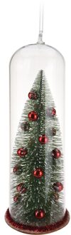 Rode kerstboom in stolp kerstversiering hangdecoratie 22 cm - Kersthangers Multikleur