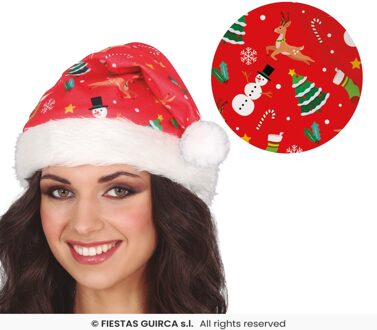Rode Kerstmuts met Kerstsymbolen Rood - Zalm