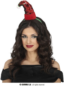 Rode Kerstmuts met pailletten op hoofband Rood - Zalm