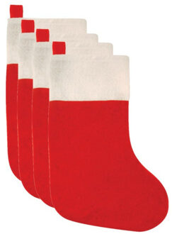 Rode kerstsokken 4 stuks polyester 41 cm - Kerstsokken Rood