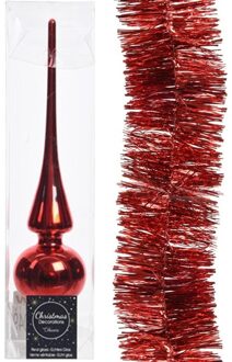 Rode kerstversiering/kerstdecoratie set piek en folie slinger 270 cm - Kerstslingers Rood