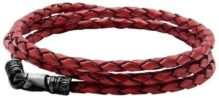 Rode Leren Wrap Armband Nialaya , Red , Heren - 2Xl,Xl,L,M