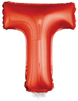 Rode letter ballonballon T op stokje 41 cm Rood
