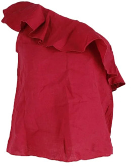 Rode Linnen Ruffle One-Shoulder Top Isabel Marant Pre-owned , Red , Dames - 2XS