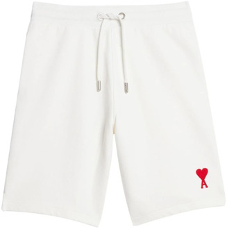 Rode Logo Casual Shorts voor Heren Ami Paris , White , Heren - Xl,M