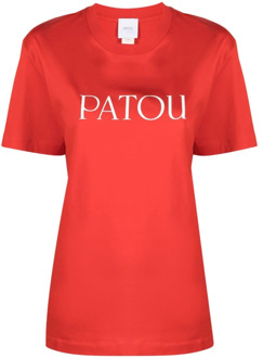 Rode Logo Print Katoenen T-shirt Patou , Red , Dames - M,S
