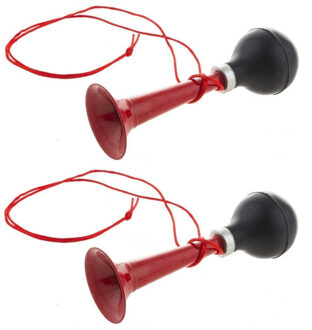 Rode metalen fiets/sport lucht toeter - 2x stuks - 19 cm - Geluidmakers