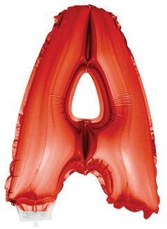 Rode opblaas letter ballon A op stokje 41 cm - Ballonnen Rood