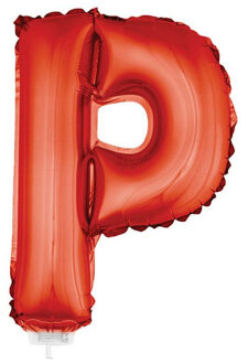 Rode opblaas letter ballon P op stokje 41 cm - Ballonnen Rood