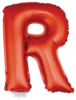 Rode opblaas letter ballon R op stokje 41 cm - Ballonnen Rood