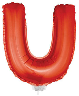 Rode opblaas letter ballon U op stokje 41 cm - Ballonnen Rood