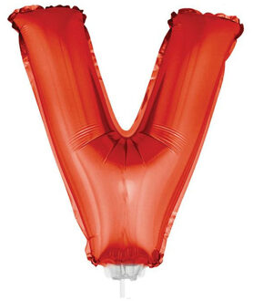 Rode opblaas letter ballon V op stokje 41 cm - Ballonnen Rood