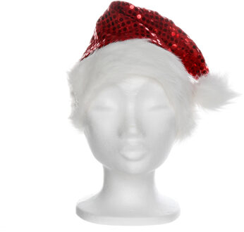 Rode pailletten kerstmutsen - 2x stuks - voor volwassenen - Kerstaccessoires - kerstmuts rood