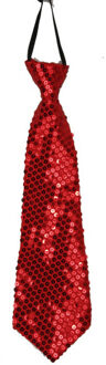 Rode pailletten stropdas 32 cm Rood