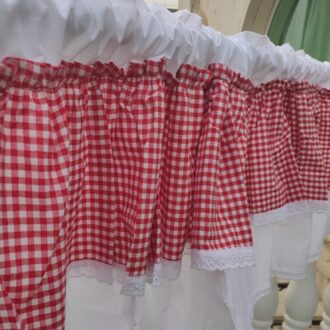 Rode Plaid Patroon Kast Korte Gordijn. Katoen Double-Layer Stof Gordijnen. Decoratieve Half Gordijn. Deur Gordijn.