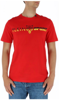 Rode Print Korte Mouw T-shirt Plein Sport , Red , Heren - Xl,L,M,S