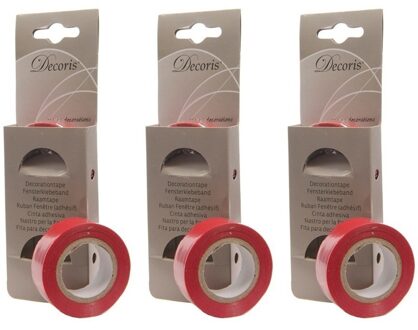 Rode raamtape kerstversiering op rol 1000 cm set van 6