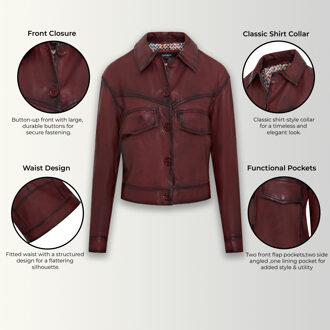 Rode retro biker leren damesjas - Kopervik - maat 2XL Rood