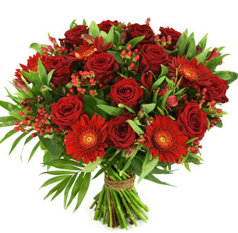 Rode rozen en rode bloemen