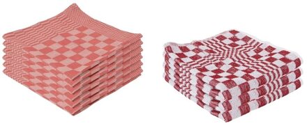 Rode theedoek en handdoek - 9x - 65 x 65 cm / 50 x 50 cm - Huishoudtextiel - Afdroogdoek/keukendoek