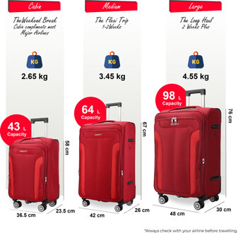 Rode uitbreidbare zachte koffer met 8 wielen, reisbagageset, lichte handbagage Rood