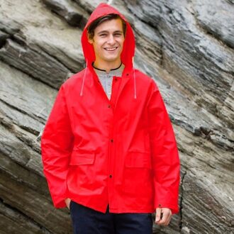 Rode unisex regenjas met drukknoopsluiting voor volwassenen XXL (46 - 58) - Regenjassen Rood