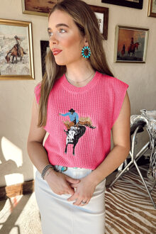 Rodeo Geborduurde Gebreide Vest - maat M Stoffig Roze