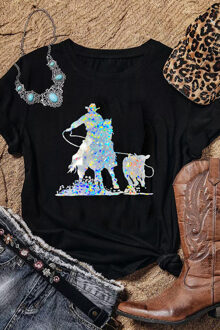 Rodeo Holografische Korte Mouw T-shirt - maat S Zwart