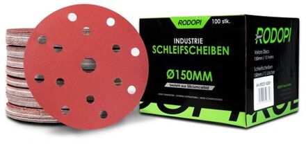 Rodopi® 100x Korrel 120 Schuurpapier 150mm - 15 Gats Excentrisch Schuurmachine