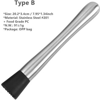 Roerstokje Roestvrij Staal Wijn Gereedschap Ice Cocktail Madler Gemalen Ijs Hamer Fruit Muddle Stamper Popsiclestok Voor Huishoudelijke type B